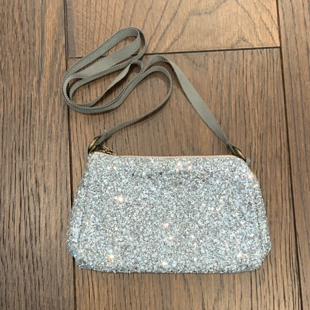 Clutch or Crossbody Small Silver Glitter Purse